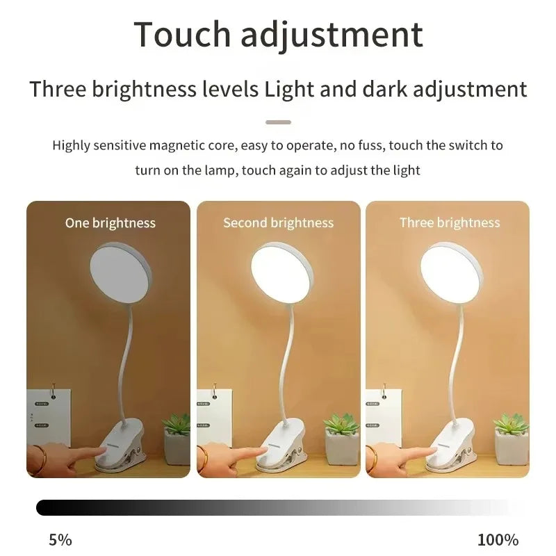 Led Table Lamp USB Rechargeable Night Light With Folding Clamp Study Stand Read Lamp Touch 3 Modes Dimming Eye Protection Light（副本）